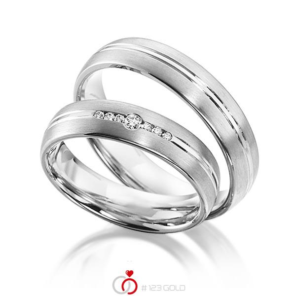 Paar klassische Trauringe/Eheringe in Weißgold 585 mit zus. 0,078 ct. Brillant tw, si von acredo - S-1125-4 Paar klassische Trauringe/Eheringe in Weißgold 585 mit zus. 0,078 ct. Brillant tw, si von acredo - S-1125-4