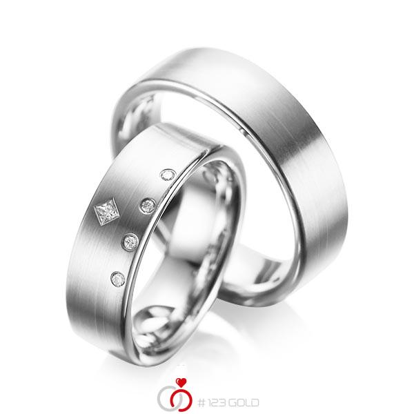 Paar klassische Trauringe/Eheringe in Weissgold 585 mit zus. 0,07 ct. Brillant & Prinzess-Diamant tw, si tw, vs von acredo - A-1038-7 Paar klassische Trauringe/Eheringe in Weissgold 585 mit zus. 0,07 ct. Brillant & Prinzess-Diamant tw, si tw, vs von acredo - A-1038-7