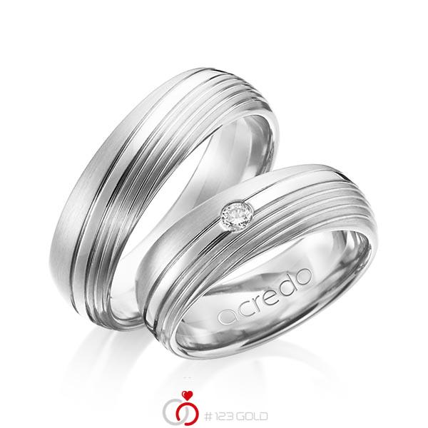 Paar klassische Trauringe/Eheringe in Weißgold 585 mit zus. 0,07 ct. Brillant tw, si von acredo - A-1151-4 Paar klassische Trauringe/Eheringe in Weißgold 585 mit zus. 0,07 ct. Brillant tw, si von acredo - A-1151-4