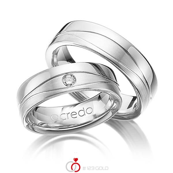 Paar klassische Trauringe/Eheringe in Weißgold 585 mit zus. 0,08 ct. Brillant tw, si von acredo - A-1160-4 Paar klassische Trauringe/Eheringe in Weißgold 585 mit zus. 0,08 ct. Brillant tw, si von acredo - A-1160-4