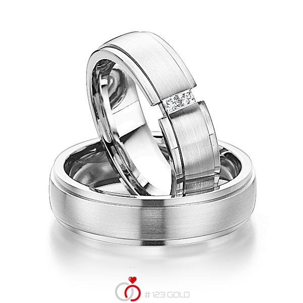 Paar klassische Trauringe/Eheringe in Weissgold 585 mit zus. 0,08 ct. Prinzess-Diamant tw, si von 123gold - Y-1287-7 Paar klassische Trauringe/Eheringe in Weissgold 585 mit zus. 0,08 ct. Prinzess-Diamant tw, si von 123gold - Y-1287-7