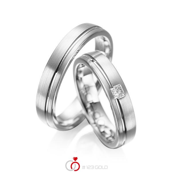 Paar klassische Trauringe/Eheringe in Weißgold 585 mit zus. 0,08 ct. Prinzess-Diamant tw, si von acredo - A-1018-13 Paar klassische Trauringe/Eheringe in Weißgold 585 mit zus. 0,08 ct. Prinzess-Diamant tw, si von acredo - A-1018-13