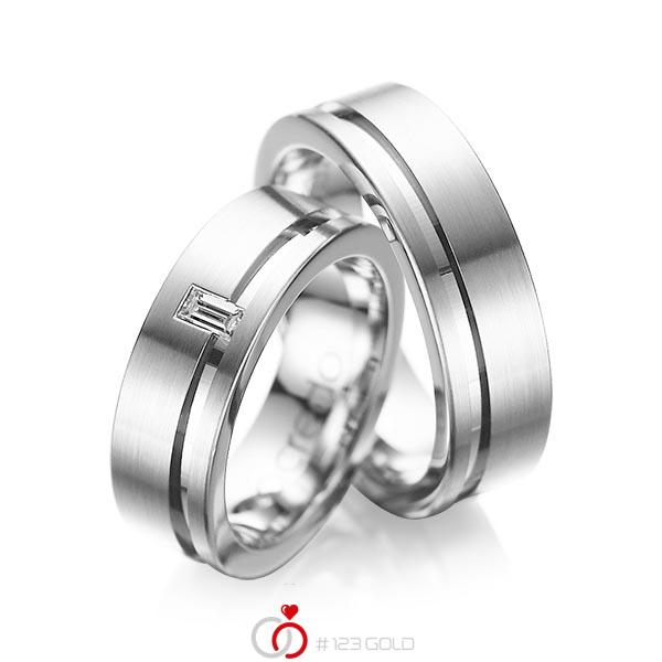 Paar klassische Trauringe/Eheringe in Weißgold 585 mit zus. 0,12 ct. Baguette-Diamant tw, vs von acredo - A-1017-1 Paar klassische Trauringe/Eheringe in Weißgold 585 mit zus. 0,12 ct. Baguette-Diamant tw, vs von acredo - A-1017-1