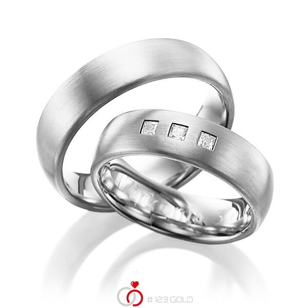 Paar klassische Trauringe/Eheringe in Weißgold 585 mit zus. 0,12 ct. Prinzess-Diamant tw, si von Steinberg - Q-1238-2 Paar klassische Trauringe/Eheringe in Weißgold 585 mit zus. 0,12 ct. Prinzess-Diamant tw, si von Steinberg - Q-1238-2