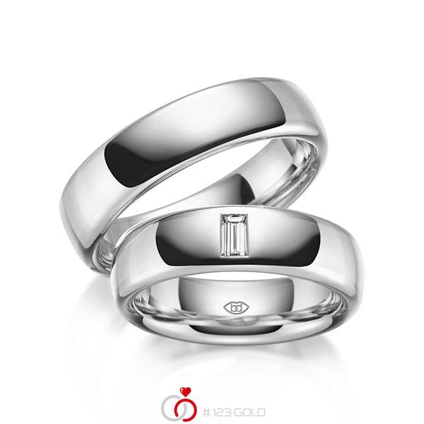 Paar klassische Trauringe/Eheringe in Weißgold 585 mit zus. 0,15 ct. Baguette-Diamant tw, vs von 123gold - Y-1444-8 Paar klassische Trauringe/Eheringe in Weißgold 585 mit zus. 0,15 ct. Baguette-Diamant tw, vs von 123gold - Y-1444-8