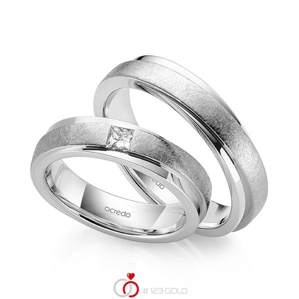 Paar klassische Trauringe/Eheringe in Weißgold 585 mit zus. 0,15 ct. Prinzess-Diamant tw, si von acredo - A-2161-1 Paar klassische Trauringe/Eheringe in Weißgold 585 mit zus. 0,15 ct. Prinzess-Diamant tw, si von acredo - A-2161-1