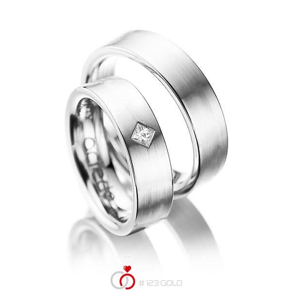 Paar klassische Trauringe/Eheringe in Weissgold 585 mit zus. 0,1 ct. Prinzess-Diamant tw, si von acredo - A-1020-7 Paar klassische Trauringe/Eheringe in Weissgold 585 mit zus. 0,1 ct. Prinzess-Diamant tw, si von acredo - A-1020-7