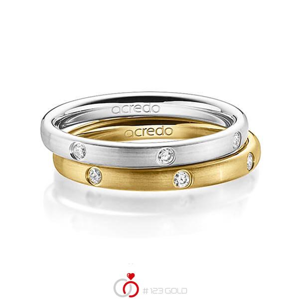 Paar klassische Trauringe/Eheringe in Weissgold 585 mit zus. 0,28 ct. Brillant tw, si von acredo - A-1390-1 Paar klassische Trauringe/Eheringe in Weissgold 585 mit zus. 0,28 ct. Brillant tw, si von acredo - A-1390-1