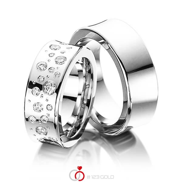 Paar klassische Trauringe/Eheringe in Weissgold 585 mit zus. 0,6 ct. Brillant tw, si von 123gold - Y-1282-6 Paar klassische Trauringe/Eheringe in Weissgold 585 mit zus. 0,6 ct. Brillant tw, si von 123gold - Y-1282-6