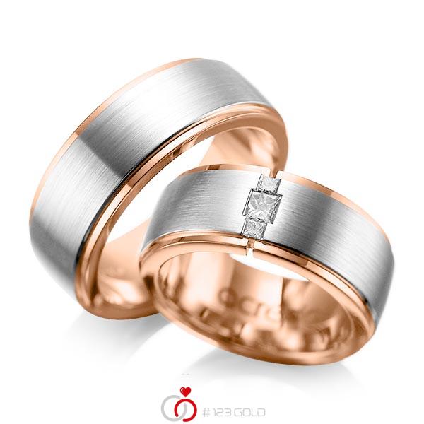 Set Bicolor trouwringen in buiten platina 950 , binnen roodgoud 18 kt. met in totaal 0,21 ct. Princess-Diamant tw/si van acredo - A-1087-2 Set Bicolor trouwringen in buiten platina 950 , binnen roodgoud 18 kt. met in totaal 0,21 ct. Princess-Diamant tw/si van acredo - A-1087-2