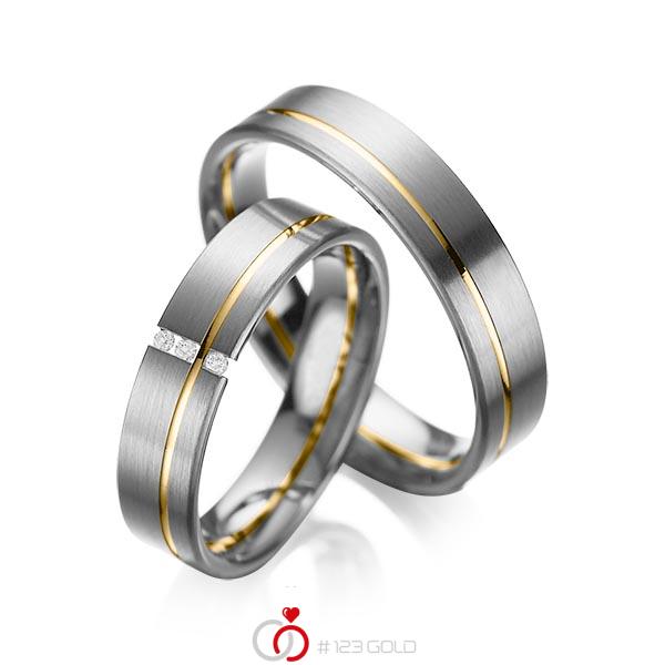 Set Bicolor trouwringen in dark grey gold 14 kt. geelgoud 14 kt. met in totaal 0,03 ct. Briljant tw/si van acredo - A-1037-14 Set Bicolor trouwringen in dark grey gold 14 kt. geelgoud 14 kt. met in totaal 0,03 ct. Briljant tw/si van acredo - A-1037-14