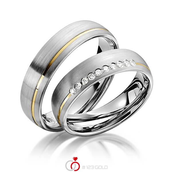 Set Bicolor trouwringen in dark grey gold 14 kt. geelgoud 14 kt. met in totaal 0,1 ct. Briljant tw/si van Steinberg - Q-1346-13 Set Bicolor trouwringen in dark grey gold 14 kt. geelgoud 14 kt. met in totaal 0,1 ct. Briljant tw/si van Steinberg - Q-1346-13