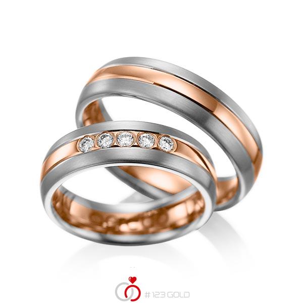 Set Bicolor trouwringen in dark grey gold 14 kt. roodgoud 14 kt. met in totaal 0,2 ct. Briljant tw/si van acredo - A-1001-15 Set Bicolor trouwringen in dark grey gold 14 kt. roodgoud 14 kt. met in totaal 0,2 ct. Briljant tw/si van acredo - A-1001-15