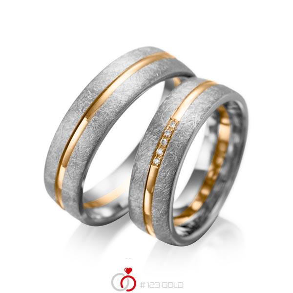 Set Bicolor trouwringen in dark grey gold 14 kt. roségoud 14 kt. met in totaal 0,025 ct. Briljant tw/si van acredo - A-1007-13 Set Bicolor trouwringen in dark grey gold 14 kt. roségoud 14 kt. met in totaal 0,025 ct. Briljant tw/si van acredo - A-1007-13