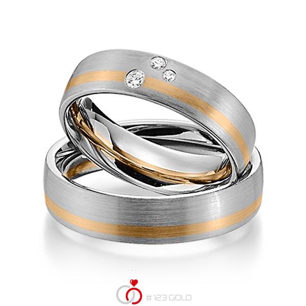 Set Bicolor trouwringen in dark grey gold 14 kt. roségoud 14 kt. met in totaal 0,07 ct. Briljant tw/si van Steinberg - Q-1347-12 Set Bicolor trouwringen in dark grey gold 14 kt. roségoud 14 kt. met in totaal 0,07 ct. Briljant tw/si van Steinberg - Q-1347-12