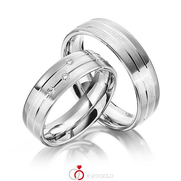 Set Bicolor trouwringen in dark grey gold 14 kt. witgoud 14 kt. met in totaal 0,06 ct. Briljant tw/si van Steinberg - Q-1340-16 Set Bicolor trouwringen in dark grey gold 14 kt. witgoud 14 kt. met in totaal 0,06 ct. Briljant tw/si van Steinberg - Q-1340-16
