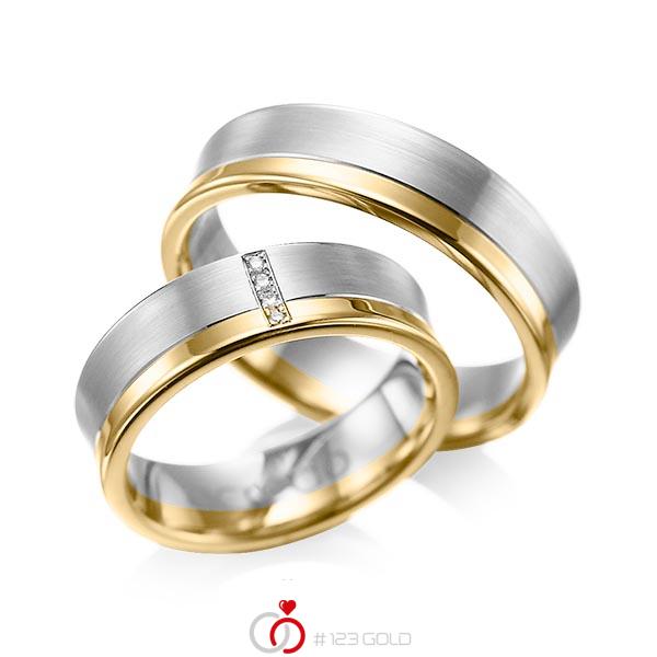 Set Bicolor trouwringen in grijsgoud 14 kt. geelgoud 14 kt. met in totaal 0,02 ct. Briljant tw/si van acredo - A-1053-6 Set Bicolor trouwringen in grijsgoud 14 kt. geelgoud 14 kt. met in totaal 0,02 ct. Briljant tw/si van acredo - A-1053-6