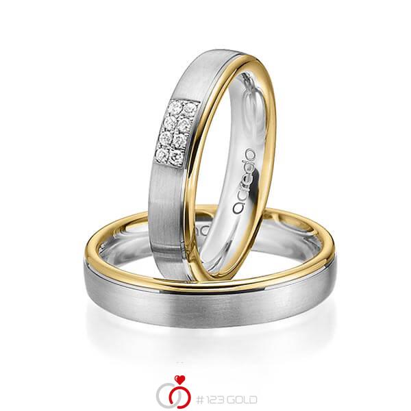 Set Bicolor trouwringen in grijsgoud 14 kt. geelgoud 14 kt. met in totaal 0,064 ct. Briljant tw/si van acredo - A-1043-12 Set Bicolor trouwringen in grijsgoud 14 kt. geelgoud 14 kt. met in totaal 0,064 ct. Briljant tw/si van acredo - A-1043-12