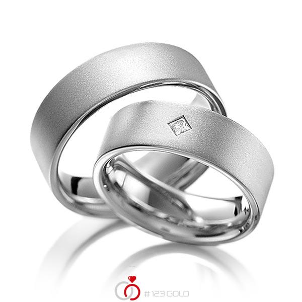 Set Bicolor trouwringen in grijsgoud 14 kt. palladium 950 met in totaal 0,1 ct. Princess-Diamant tw,vs van acredo - A-1093-1 Set Bicolor trouwringen in grijsgoud 14 kt. palladium 950 met in totaal 0,1 ct. Princess-Diamant tw,vs van acredo - A-1093-1