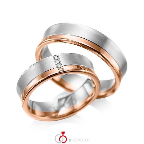 Set Bicolor trouwringen in grijsgoud 14 kt. roodgoud 14 kt. met in totaal 0,02 ct. Briljant tw/si van acredo - A-1053-2 Set Bicolor trouwringen in grijsgoud 14 kt. roodgoud 14 kt. met in totaal 0,02 ct. Briljant tw/si van acredo - A-1053-2