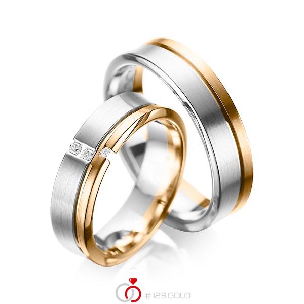 Set Bicolor trouwringen in grijsgoud 14 kt. roségoud 14 kt. met in totaal 0,05 ct. Briljant tw/si van acredo - A-1088-11 Set Bicolor trouwringen in grijsgoud 14 kt. roségoud 14 kt. met in totaal 0,05 ct. Briljant tw/si van acredo - A-1088-11