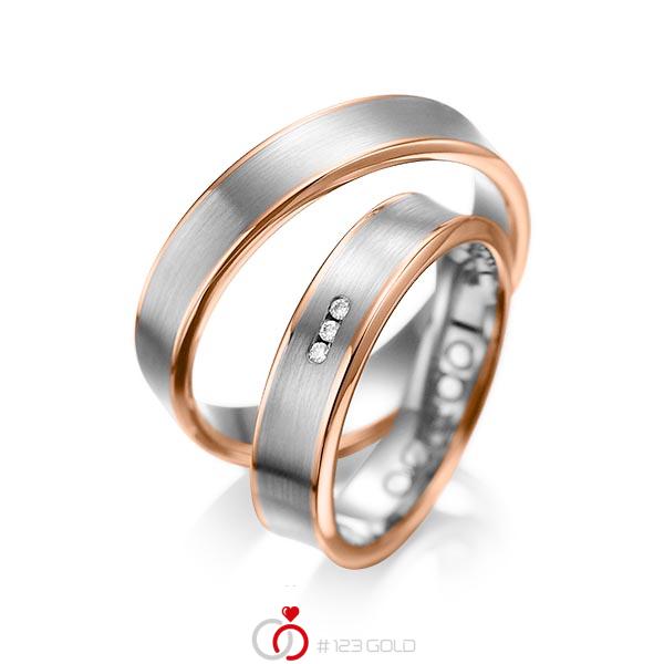 Set Bicolor trouwringen in roodgoud 14 kt. grijsgoud 14 kt. met in totaal 0,03 ct. Briljant tw/si van acredo - A-1055-2 Set Bicolor trouwringen in roodgoud 14 kt. grijsgoud 14 kt. met in totaal 0,03 ct. Briljant tw/si van acredo - A-1055-2