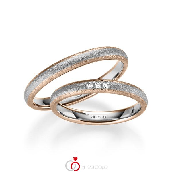 Set Bicolor trouwringen in roodgoud 14 kt. grijsgoud 14 kt. met in totaal 0,045 ct. Briljant tw/si van acredo - S-1258-6 Set Bicolor trouwringen in roodgoud 14 kt. grijsgoud 14 kt. met in totaal 0,045 ct. Briljant tw/si van acredo - S-1258-6
