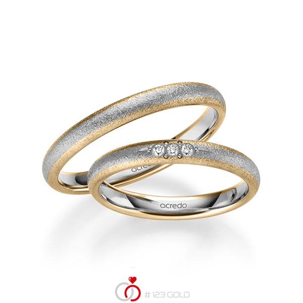 Set Bicolor trouwringen in roségoud 14 kt. grijsgoud 14 kt. met in totaal 0,045 ct. Briljant tw/si van acredo - S-1258-5 Set Bicolor trouwringen in roségoud 14 kt. grijsgoud 14 kt. met in totaal 0,045 ct. Briljant tw/si van acredo - S-1258-5