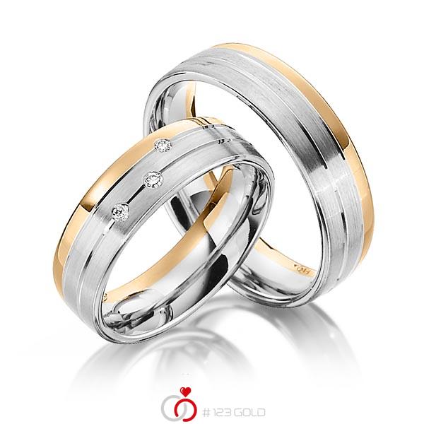 Set Bicolor trouwringen in roségoud 14 kt. witgoud 14 kt. met in totaal 0,06 ct. Briljant tw/si van Steinberg - Q-1340-1 Set Bicolor trouwringen in roségoud 14 kt. witgoud 14 kt. met in totaal 0,06 ct. Briljant tw/si van Steinberg - Q-1340-1