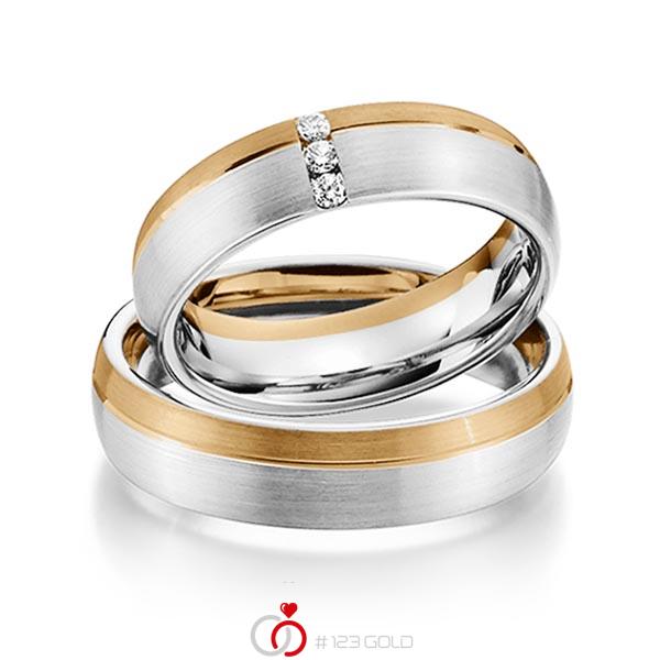 Set Bicolor trouwringen in roségoud 14 kt. witgoud 14 kt. met in totaal 0,075 ct. Briljant tw/si van Steinberg - Q-1338-1 Set Bicolor trouwringen in roségoud 14 kt. witgoud 14 kt. met in totaal 0,075 ct. Briljant tw/si van Steinberg - Q-1338-1