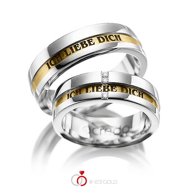 Set Bicolor trouwringen in witgoud 14 kt. geelgoud 14 kt. met in totaal 0,03 ct. Briljant tw/si van acredo - A-1032-1 Set Bicolor trouwringen in witgoud 14 kt. geelgoud 14 kt. met in totaal 0,03 ct. Briljant tw/si van acredo - A-1032-1