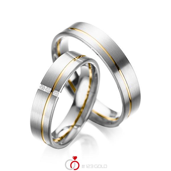 Set Bicolor trouwringen in witgoud 14 kt. geelgoud 14 kt. met in totaal 0,03 ct. Briljant tw/si van acredo - A-1037-4 Set Bicolor trouwringen in witgoud 14 kt. geelgoud 14 kt. met in totaal 0,03 ct. Briljant tw/si van acredo - A-1037-4
