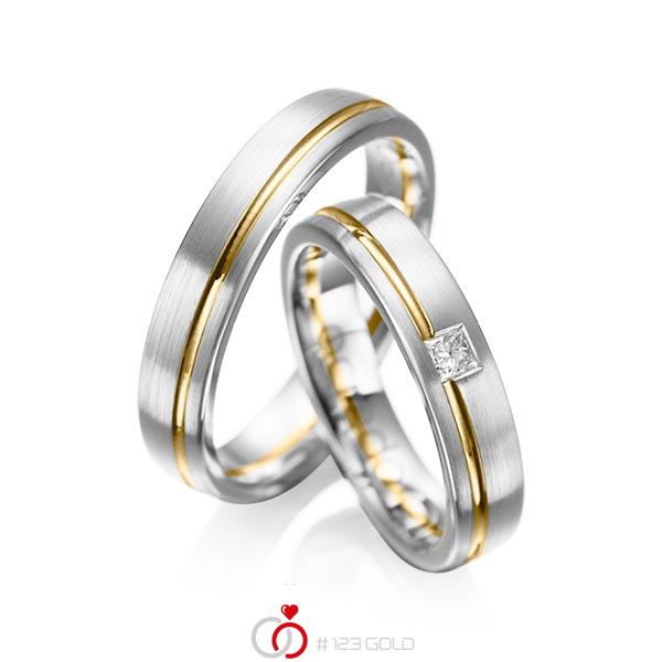 Set Bicolor trouwringen in witgoud 14 kt. geelgoud 14 kt. met in totaal 0,08 ct. Princess-Diamant tw/si van acredo - A-1018-3 Set Bicolor trouwringen in witgoud 14 kt. geelgoud 14 kt. met in totaal 0,08 ct. Princess-Diamant tw/si van acredo - A-1018-3