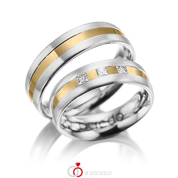 Set Bicolor trouwringen in witgoud 14 kt. geelgoud 14 kt. met in totaal 0,18 ct. Princess-Diamant tw/si van acredo - A-1021-13 Set Bicolor trouwringen in witgoud 14 kt. geelgoud 14 kt. met in totaal 0,18 ct. Princess-Diamant tw/si van acredo - A-1021-13