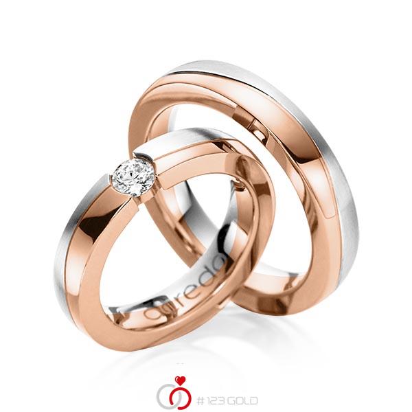 Set Bicolor trouwringen in witgoud 14 kt. roodgoud 14 kt. met 0,3 ct. Briljant tw/si van acredo - A-1119-1 Set Bicolor trouwringen in witgoud 14 kt. roodgoud 14 kt. met 0,3 ct. Briljant tw/si van acredo - A-1119-1