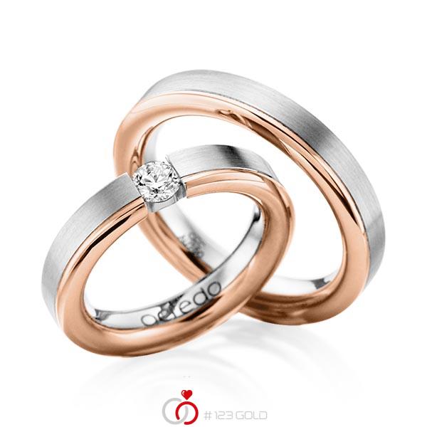 Set Bicolor trouwringen in witgoud 14 kt. roodgoud 14 kt. met 0,3 ct. Briljant tw/si van acredo - A-1121-1 Set Bicolor trouwringen in witgoud 14 kt. roodgoud 14 kt. met 0,3 ct. Briljant tw/si van acredo - A-1121-1