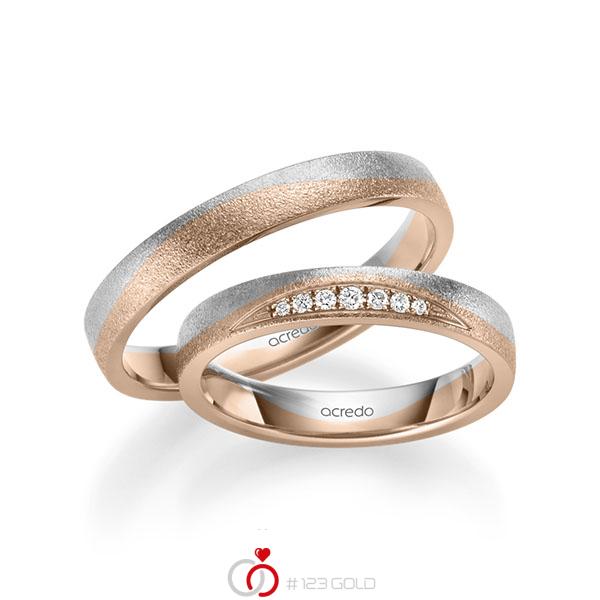 Set Bicolor trouwringen in witgoud 14 kt. roodgoud 14 kt. met in totaal 0,061 ct. Briljant tw/si van acredo - S-1259-6 Set Bicolor trouwringen in witgoud 14 kt. roodgoud 14 kt. met in totaal 0,061 ct. Briljant tw/si van acredo - S-1259-6