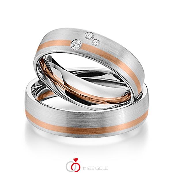 Set Bicolor trouwringen in witgoud 14 kt. roodgoud 14 kt. met in totaal 0,07 ct. Briljant tw/si van Steinberg - Q-1347-3 Set Bicolor trouwringen in witgoud 14 kt. roodgoud 14 kt. met in totaal 0,07 ct. Briljant tw/si van Steinberg - Q-1347-3