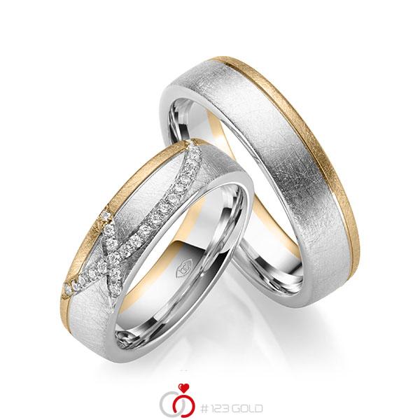 Set Bicolor trouwringen in witgoud 14 kt. roségoud 14 kt. met in totaal 0,168 ct. Briljant tw/si - UQ-1050-6 Set Bicolor trouwringen in witgoud 14 kt. roségoud 14 kt. met in totaal 0,168 ct. Briljant tw/si - UQ-1050-6