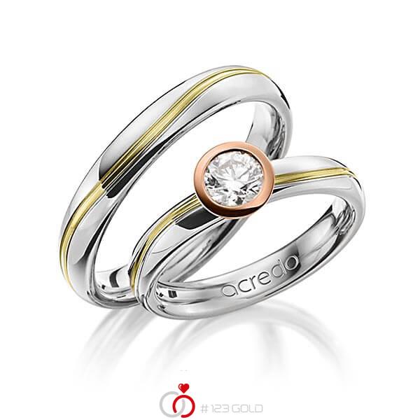 Set Bicolor trouwringen in witgoud 18 kt. groengoud met 0,5 ct. Briljanten r,if van acredo - A-1256-1 Set Bicolor trouwringen in witgoud 18 kt. groengoud met 0,5 ct. Briljanten r,if van acredo - A-1256-1