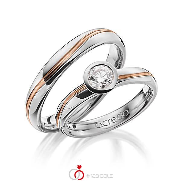 Set Bicolor trouwringen in witgoud 18 kt. roodgoud 18 kt. met 0,5 ct. Briljanten r,if van acredo - A-1256-2 Set Bicolor trouwringen in witgoud 18 kt. roodgoud 18 kt. met 0,5 ct. Briljanten r,if van acredo - A-1256-2