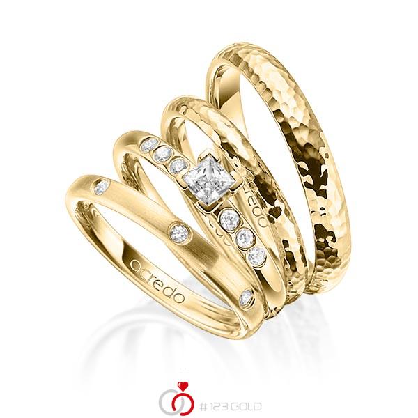 Set in Gelbgold 750 mit 0,4 ct. + zus. 0,26 ct. Brillant & Prinzess-Diamant tw, si tw, vs von acredo - A-1411-16 Set in Gelbgold 750 mit 0,4 ct. + zus. 0,26 ct. Brillant & Prinzess-Diamant tw, si tw, vs von acredo - A-1411-16