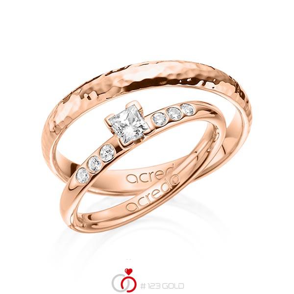 Set in roodgoud 14 kt. met in totaal 0,32 ct. Princess-Diamant tw,vs tw/si van acredo - A-1362-2 Set in roodgoud 14 kt. met in totaal 0,32 ct. Princess-Diamant tw,vs tw/si van acredo - A-1362-2