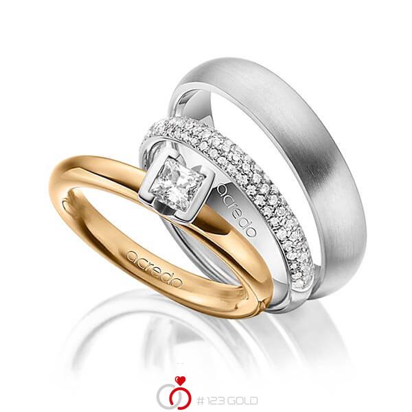 Set in Roségold 585 mit 0,4 ct. + zus. 0,38 ct. Prinzess-Diamant & Brillant tw, vs tw, si von acredo - A-1435-9 Set in Roségold 585 mit 0,4 ct. + zus. 0,38 ct. Prinzess-Diamant & Brillant tw, vs tw, si von acredo - A-1435-9