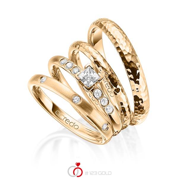 Set in Roségold 750 mit 0,4 ct. + zus. 0,26 ct. Brillant & Prinzess-Diamant tw, si tw, vs von acredo - A-1411-15 Set in Roségold 750 mit 0,4 ct. + zus. 0,26 ct. Brillant & Prinzess-Diamant tw, si tw, vs von acredo - A-1411-15