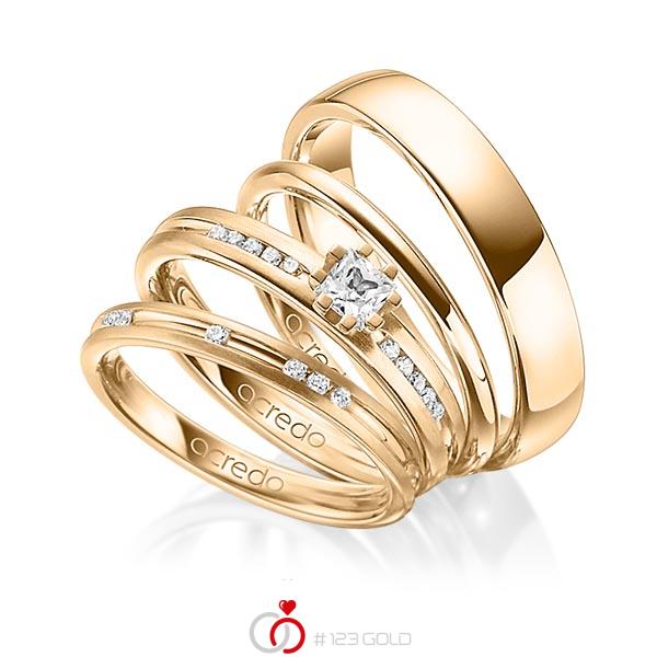 Set in Roségold 750 mit zus. 0,47 ct. Brillant & Prinzess-Diamant tw, si von acredo - A-1414-15 Set in Roségold 750 mit zus. 0,47 ct. Brillant & Prinzess-Diamant tw, si von acredo - A-1414-15