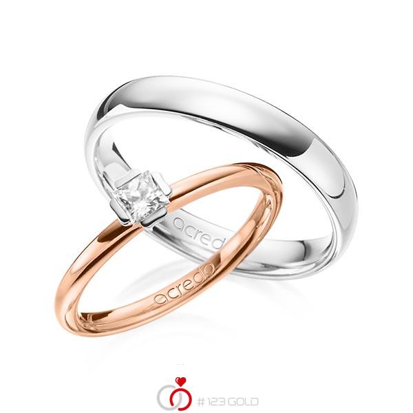 Set in Rotgold 585 Weissgold 585 mit zus. 0,25 ct. Prinzess-Diamant tw, si von acredo - A-1361-1 Set in Rotgold 585 Weissgold 585 mit zus. 0,25 ct. Prinzess-Diamant tw, si von acredo - A-1361-1