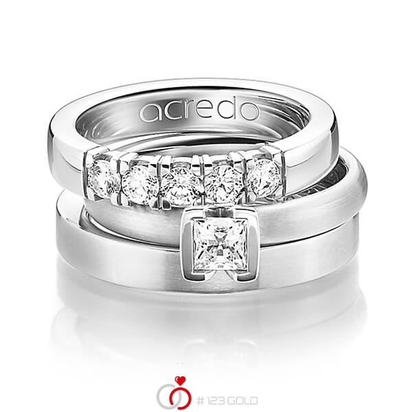 Set in Weissgold 585 mit 0,4 ct. + zus. 0,3 ct. Brillant & Prinzess-Diamant tw, vs von acredo - A-1227-1 Set in Weissgold 585 mit 0,4 ct. + zus. 0,3 ct. Brillant & Prinzess-Diamant tw, vs von acredo - A-1227-1