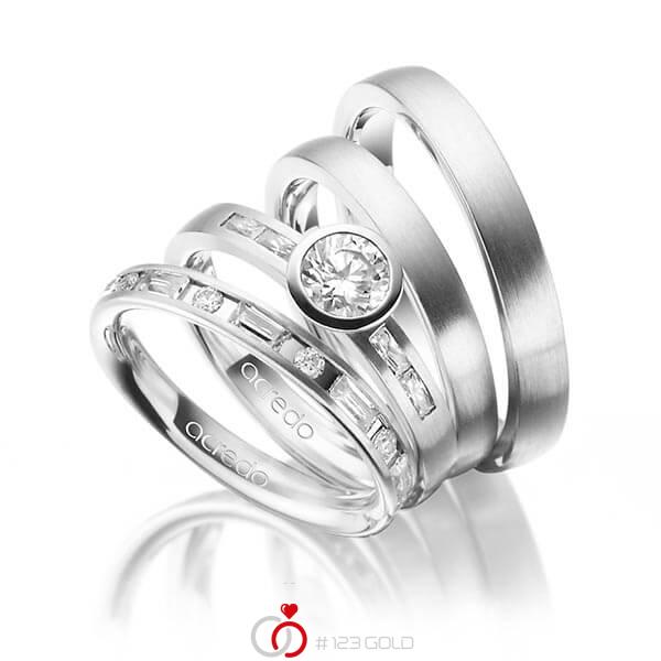 Set in Weißgold 585 mit 0,5 ct. + zus. 1,005 ct. Brillant & Baguette-Diamant tw, si tw, vs von acredo - A-1418-2 Set in Weißgold 585 mit 0,5 ct. + zus. 1,005 ct. Brillant & Baguette-Diamant tw, si tw, vs von acredo - A-1418-2