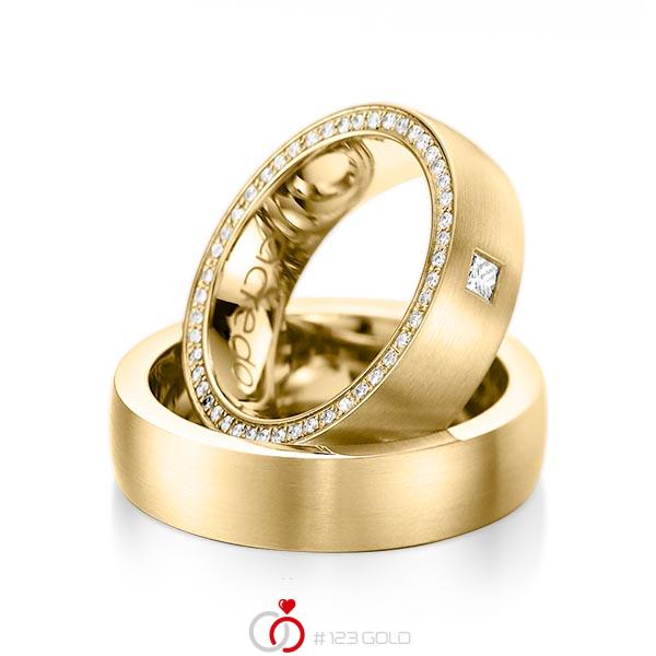 Set klassieke Memoire-trouwringen in geelgoud 14 kt. volledig gezet met in totaal 0,355 ct. Princess-Diamant & Briljant tw,vs tw/si van acredo - A-1071-3 Set klassieke Memoire-trouwringen in geelgoud 14 kt. volledig gezet met in totaal 0,355 ct. Princess-Diamant & Briljant tw,vs tw/si van acredo - A-1071-3